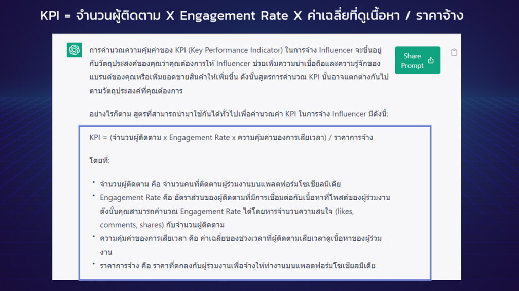 สูตรในการคำนวณ KPI ของ Influencer